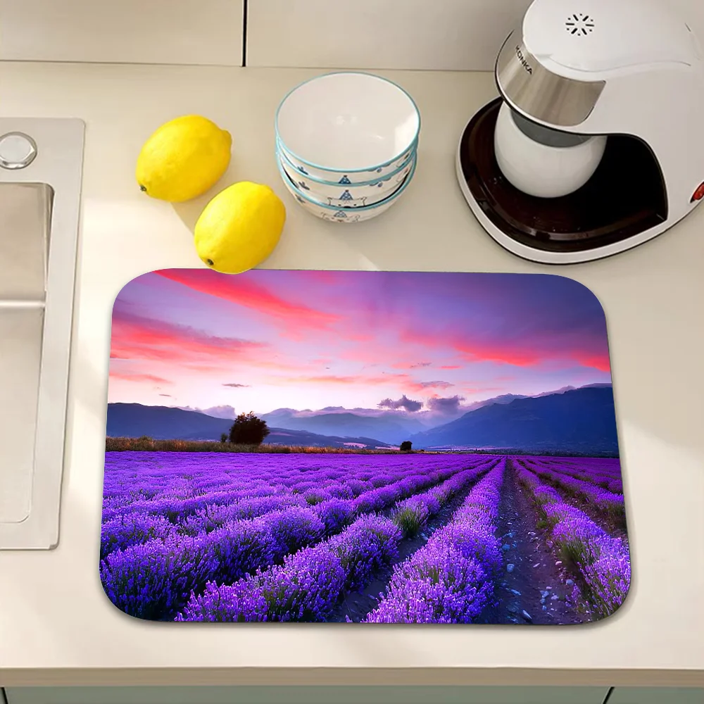 Lavender Flower Kitchen Absorbent Pad Dry Draining Mat Sink Washstand Coffee Machine Pads Table Placemat Faucet Anti Splash 5