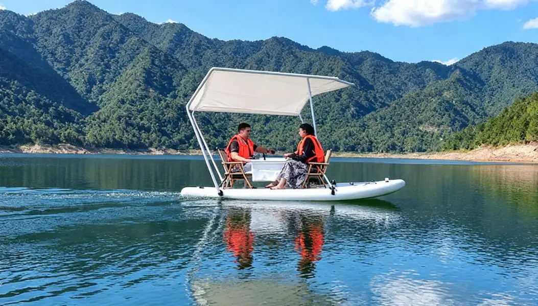 Catamaran Gonflable SUP 2 Places avec Pédales - Bateau Ponton pour Lac