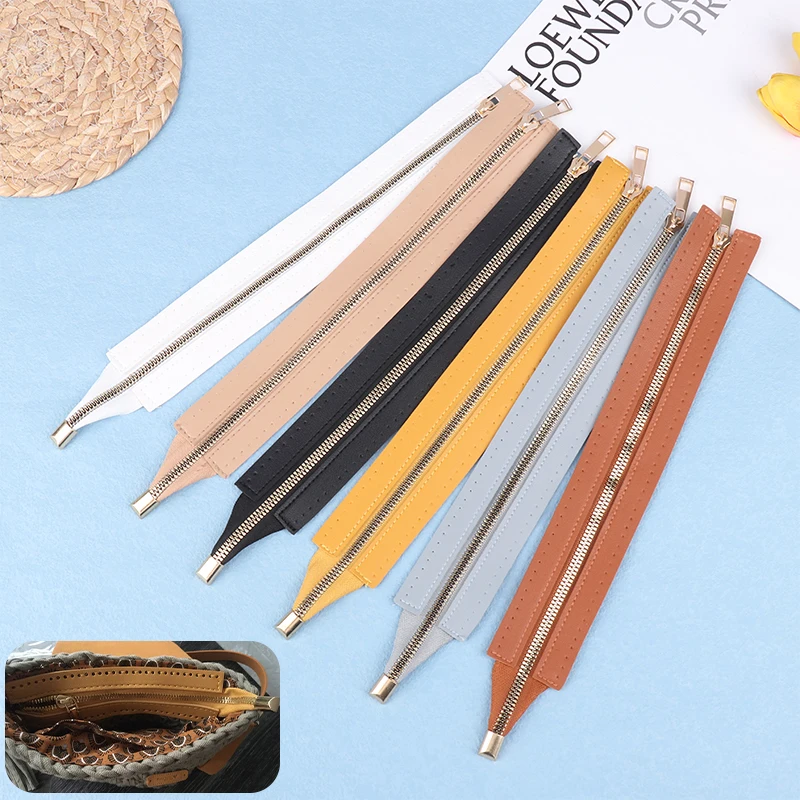 35CM Leather Zipper Strip Open-End Auto Lock Replaceable DIY Sewing Accessories Bag Hardware
