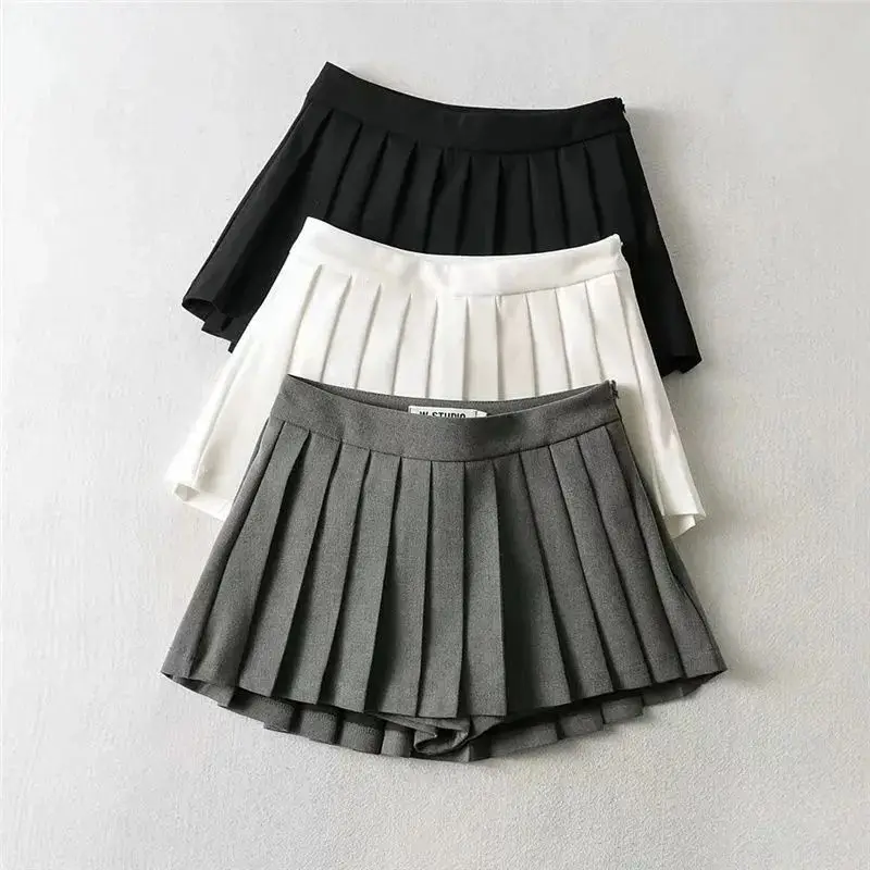 

DEEPTOWN Summer Sexy Mini Skirts with Short Womens High Waist Skirts Vintage Pleated Skirt Korean Tennis Skirts White Black
