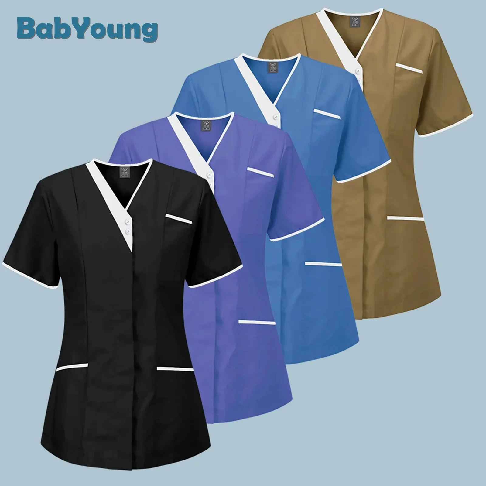 Medical Scrubs High Quality Solid Color Nursing Scrubs Tops Women Uniforms Pet Clinic Nurse Blouse Medical Doctor Work Clothing