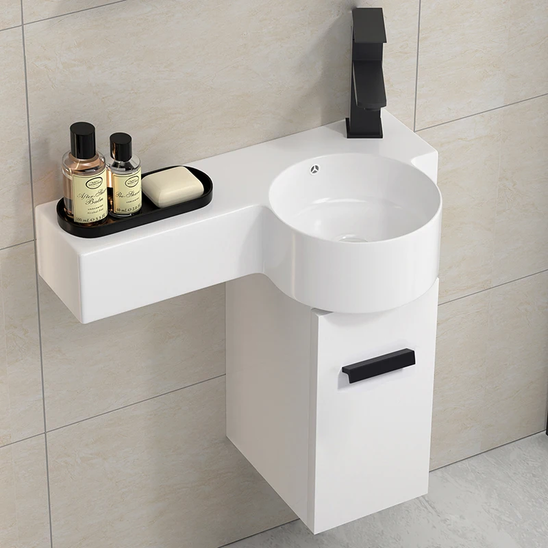 

Apartment Wall-Mounted Ceramic Wash Basin Cabinet Combination Bathroom Balcony Ultra Narrow Toilet Floor Side Cabinet Wash Basin