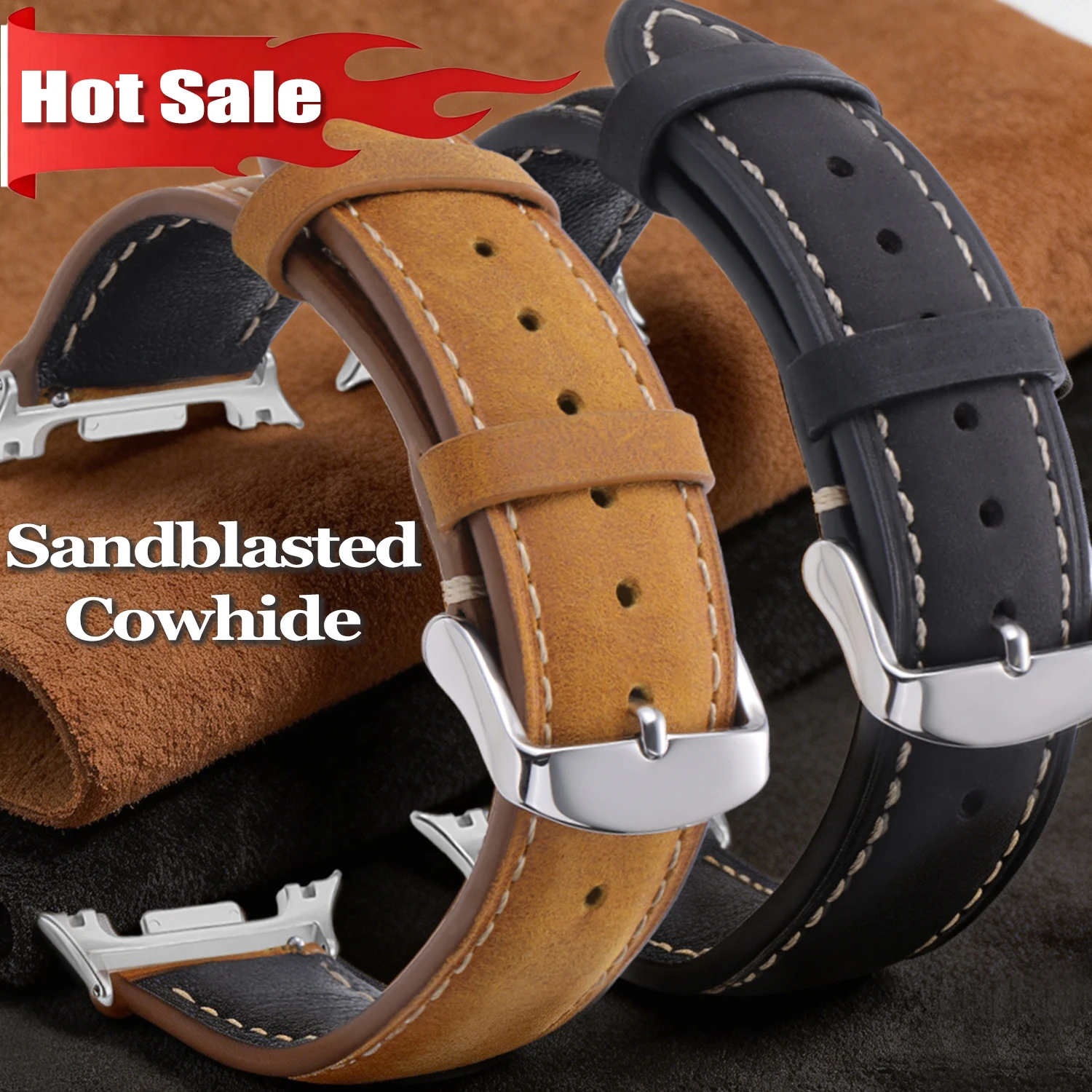 Premium No-Gap Leather Watch Strap - Unisex Design with Metal Accents