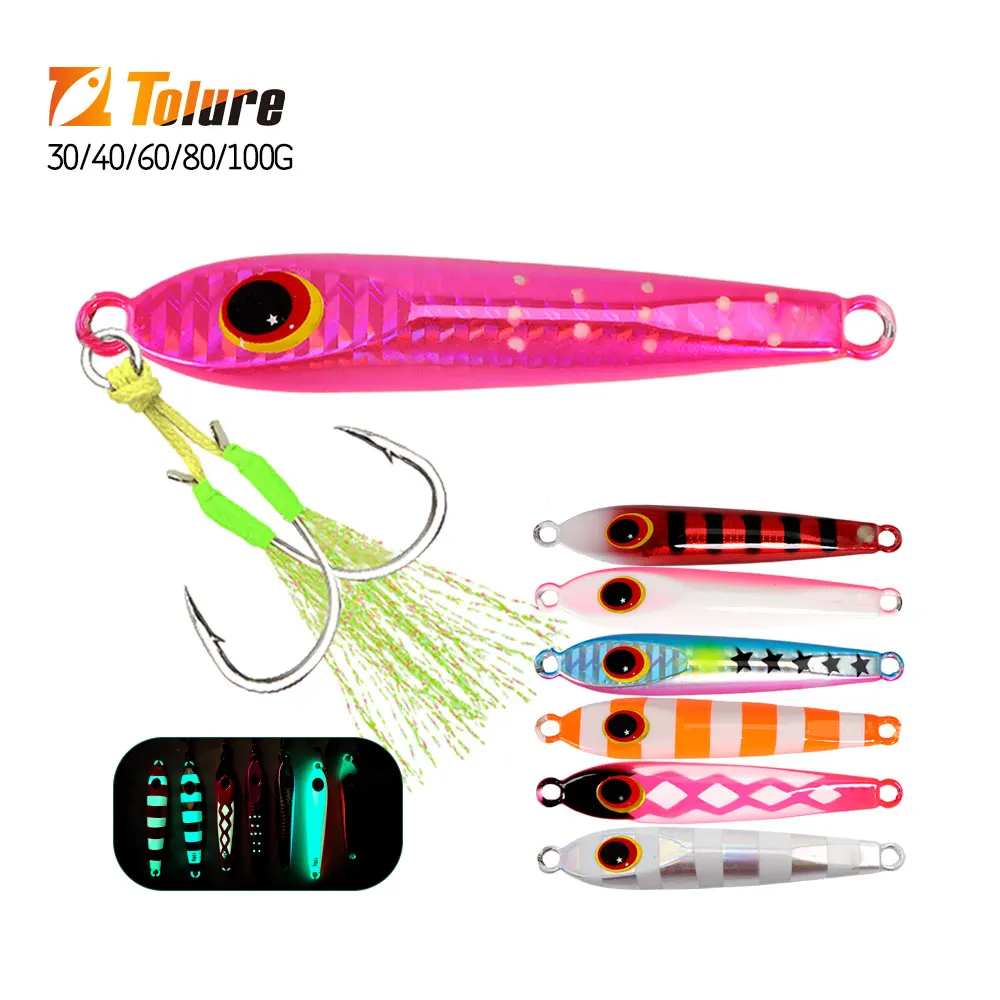 TOLU 2024 Neue 40g 60g 80g 100g Flache Langsam Sinkende Hartmetall Jigs Japan Laser Haut thunfisch Angeln Jig Köder Salzwasser Mit Haken
