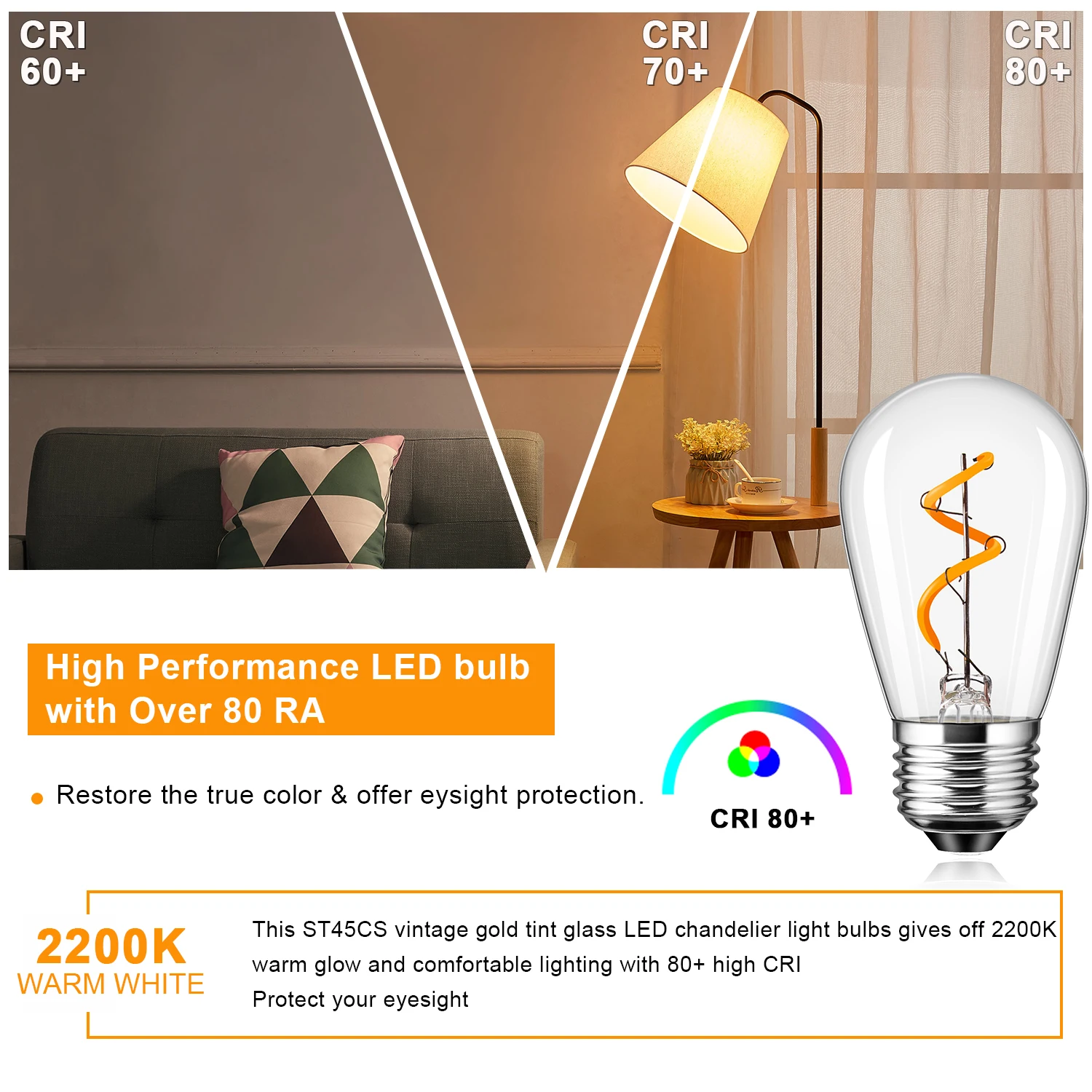 빈티지 E27 에디슨 전구 ST45 E26 1.5W 필라멘트 전구 110V 220V 호박색 유리 LED 조명 홈 조명기구 장
