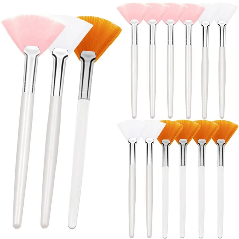 

15PCS Fan Brushes Soft Facial Applicator Brushes Acid Applicator Brush Cosmetic Makeup Skincare Tools For Mud Cream