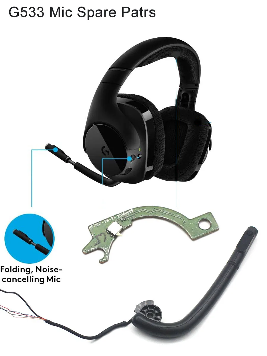 Logitech G533 ゲーミング ヘッドセットの交換用マイク部品、中古部品