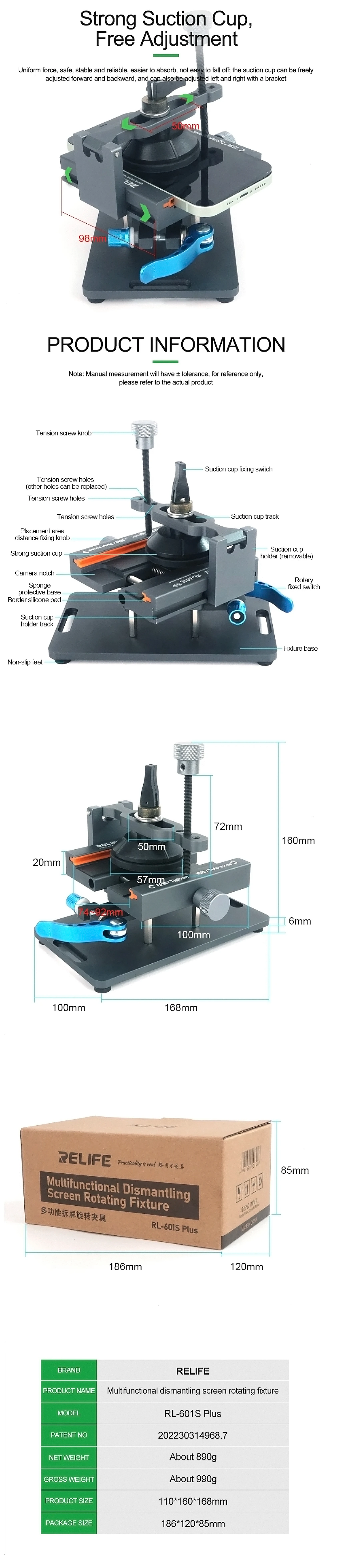 RL-601S PULS Screen Splitter 2 in 1 Multifunctional Dismantling Rotating Screen