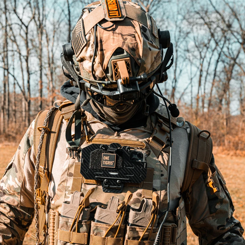 Phone Holder ONETIGRIS Military Mobile Phone Rack Tactical Chest Bag Map Case Panel Airsoft Gear Outdoor Molle Folded Iphone Navigation Board