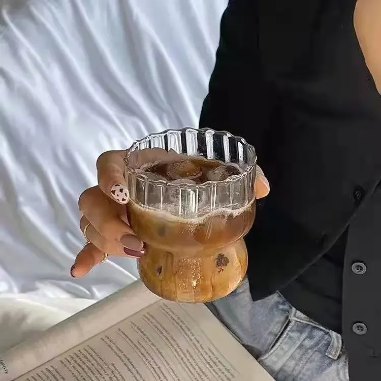 Glass Cup 4Style Heat-Resistant Rib Coffee Glass Water Cups Vertical Stripes Tea Mug Drinking Milk Beer Wine Juice Tumblers Set Gift