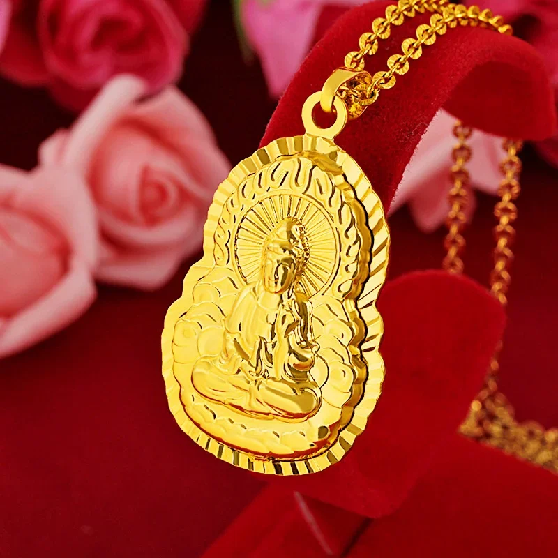 

Fashion Sand Gold Flame Guanyin Pendant Imitation Gold Lasting Does Not Fade Necklace Girl Jewelry Gift Birthday Gift