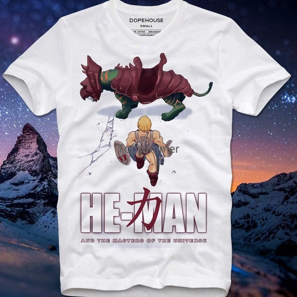 Maglietta Motu He Man Akira Parody Battle Cat Skeletor Masters Of The Universe Retro Vintage Pop Culture 80S