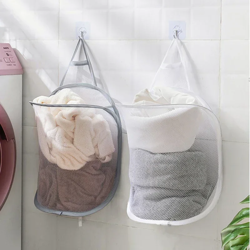 Hanging Net Storage Bag Portable Foldable Laundry Basket Wall Mounted Dirty Clothes Mesh Basket Closet Organizer Laundry Hamper laundry bag basket bags hamper clothes basket