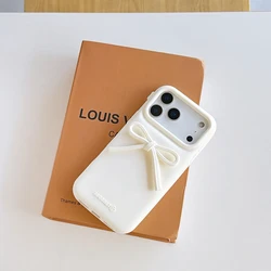Cute 3D Bowknot Soft Silicone Phone Case - Lovely Shockproof Back Cover - iPhone 16 Pro Max (White)