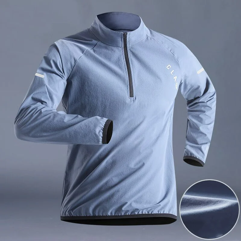 Sport T Shirt Quick Drying Clothes Men Autumn Sports T-shirt Stand Neck Loose Long Sleeved Outdoor Running Tracksuit Breathable Half Zip Top