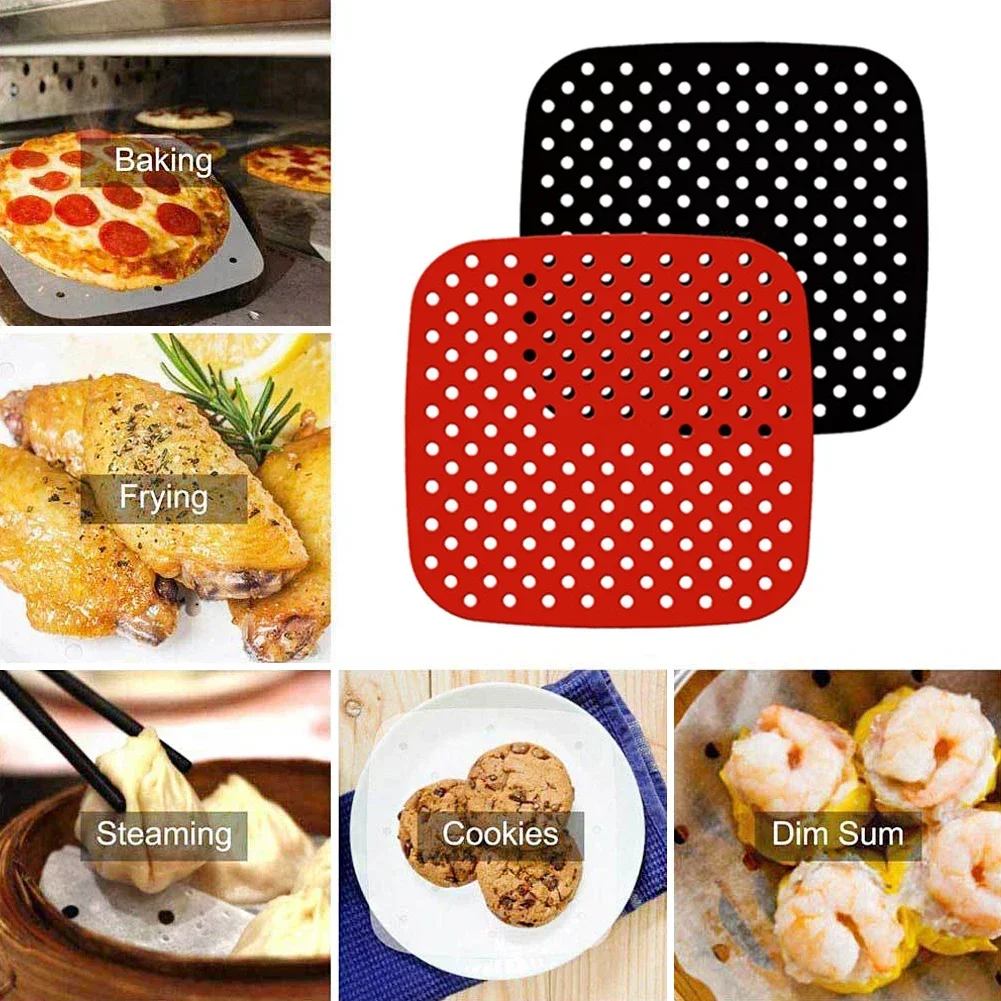 Air Fryer Lined Silicone Pad 8/8.5/9 Inch Square Round Heat-Resistant Non-slip Reusable Pot Mat Kitchen Accessories Gadgets