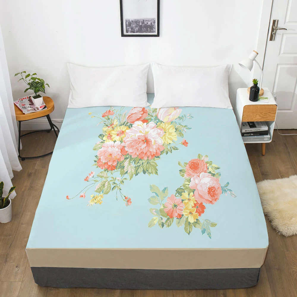 

1pc Elastic fitted sheet bed sheet With An Elastic Band Mattress Cover 160x200 Customizable size Bed cover oil flower blue