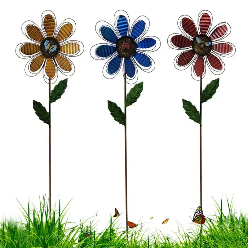 

Garden Metal Wind Yard Stake Windmill Garden Pinwheels Yard Art 360 Degrees Swivel Lawn Ornaments Colorful Decor