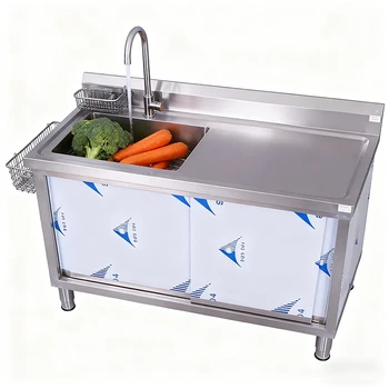 ตู้ครัวสแตนเลสสำหรับโรงงาน ตู้เก็บของในครัวเชิงพาณิชย์ พร้อมอ่างล้างจาน สำหรับร้านอาหารและกลางแจ้ง 1