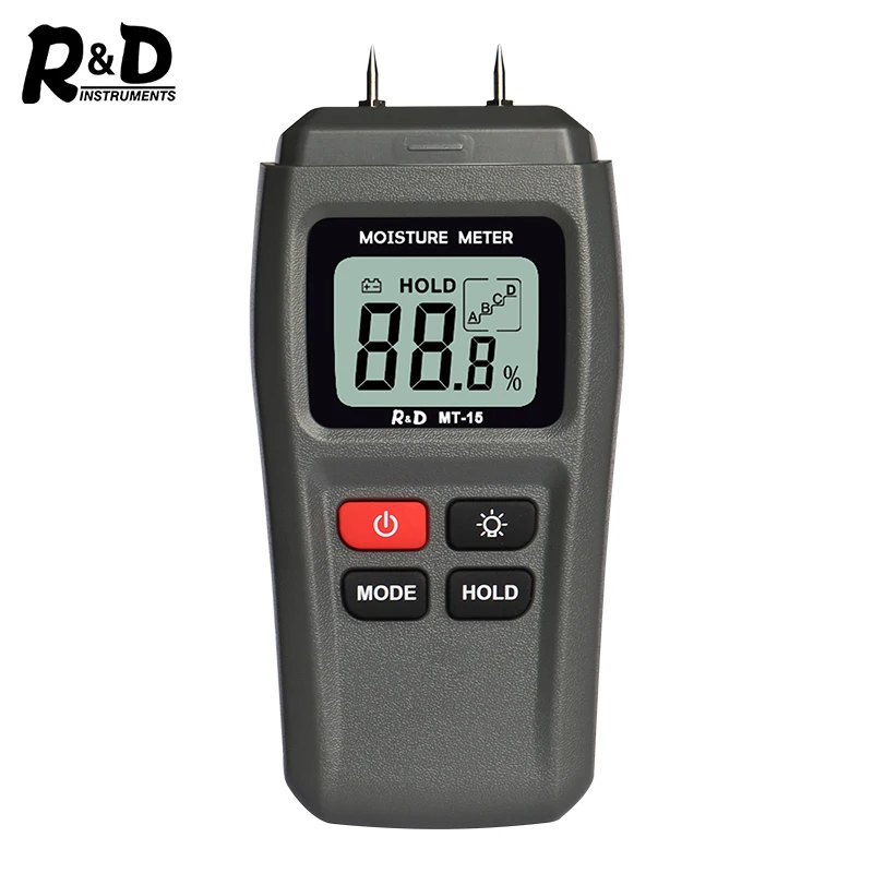 Wood Moisture Meter Wood Humidity Tester Hygrometer Timber Damp Detector Tree Density Digital tester Grey R&D MT-15 EMT01 wood moisture meter digital hygrometer thermometer