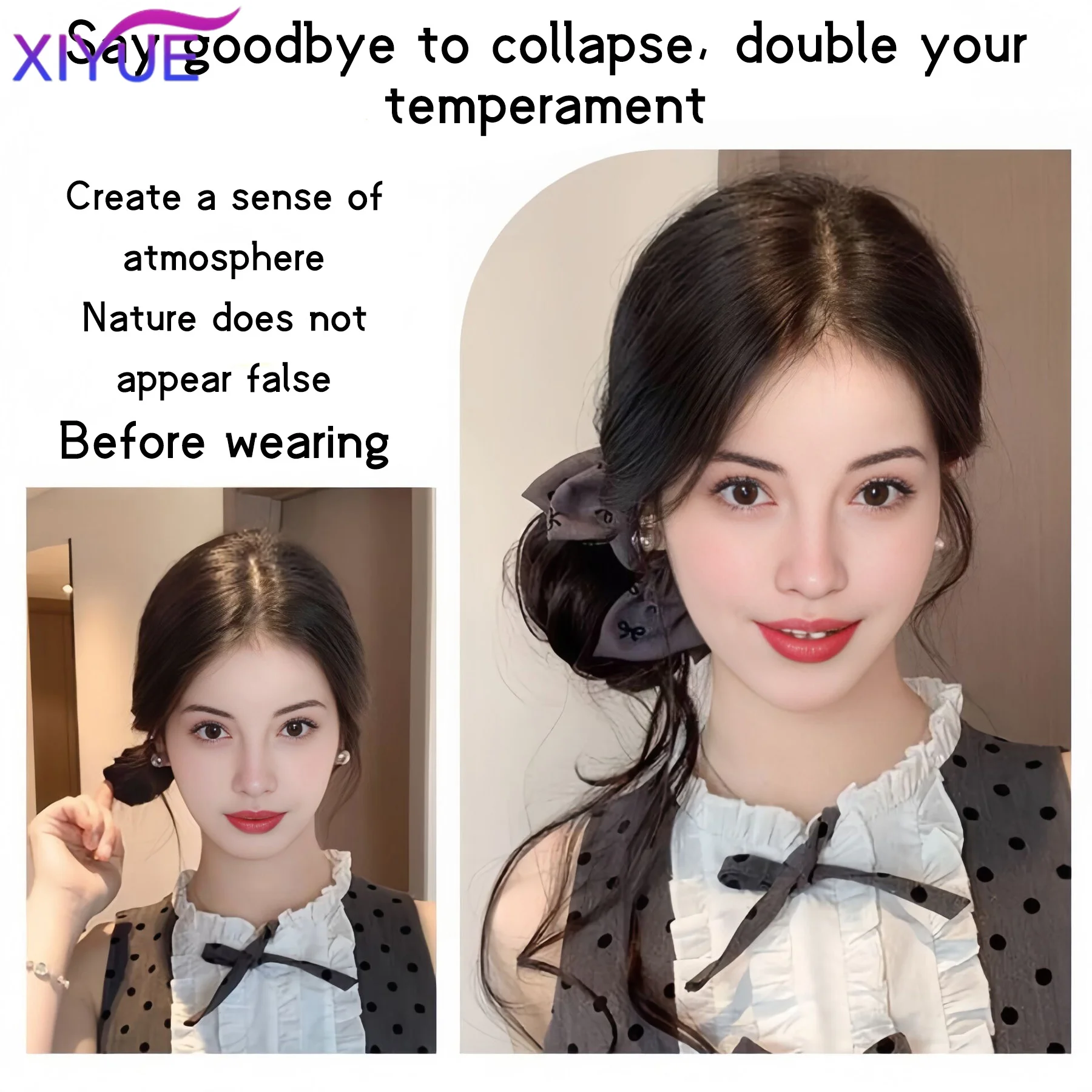 XIYUE 합성 가발 여성용 클로 클립 보우 드래곤 수염 롤빵 게으른 스타일 한국어 푹신한 롤빵 헤어 백