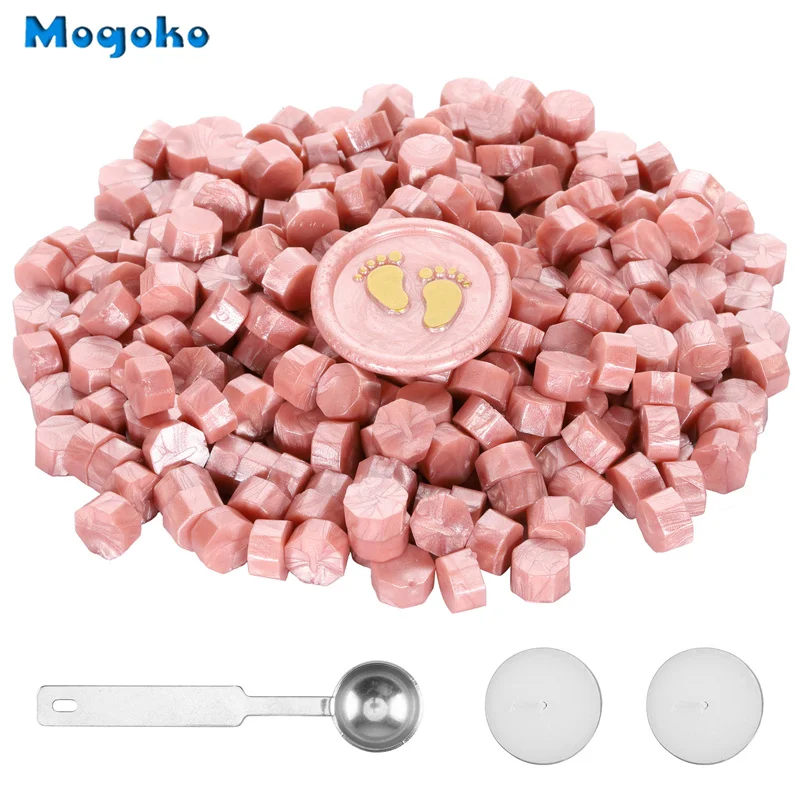 Mogoko Wax Seal Beads 300 Pieces Octagon Sealing Wax Sticks Beads with 4 Candles and 2 Melting Spoons for Seal Stamp
