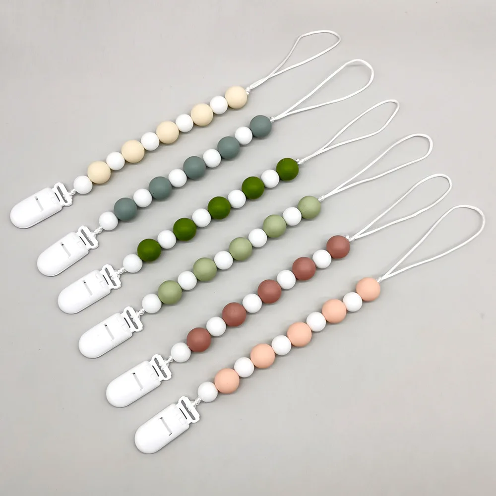 Baby Pacifier Clip Silicone Beads, Anti-Lost Pacifier Holder Strap, Safe Teething Toy Accessory for Infants, Fashionable Colors