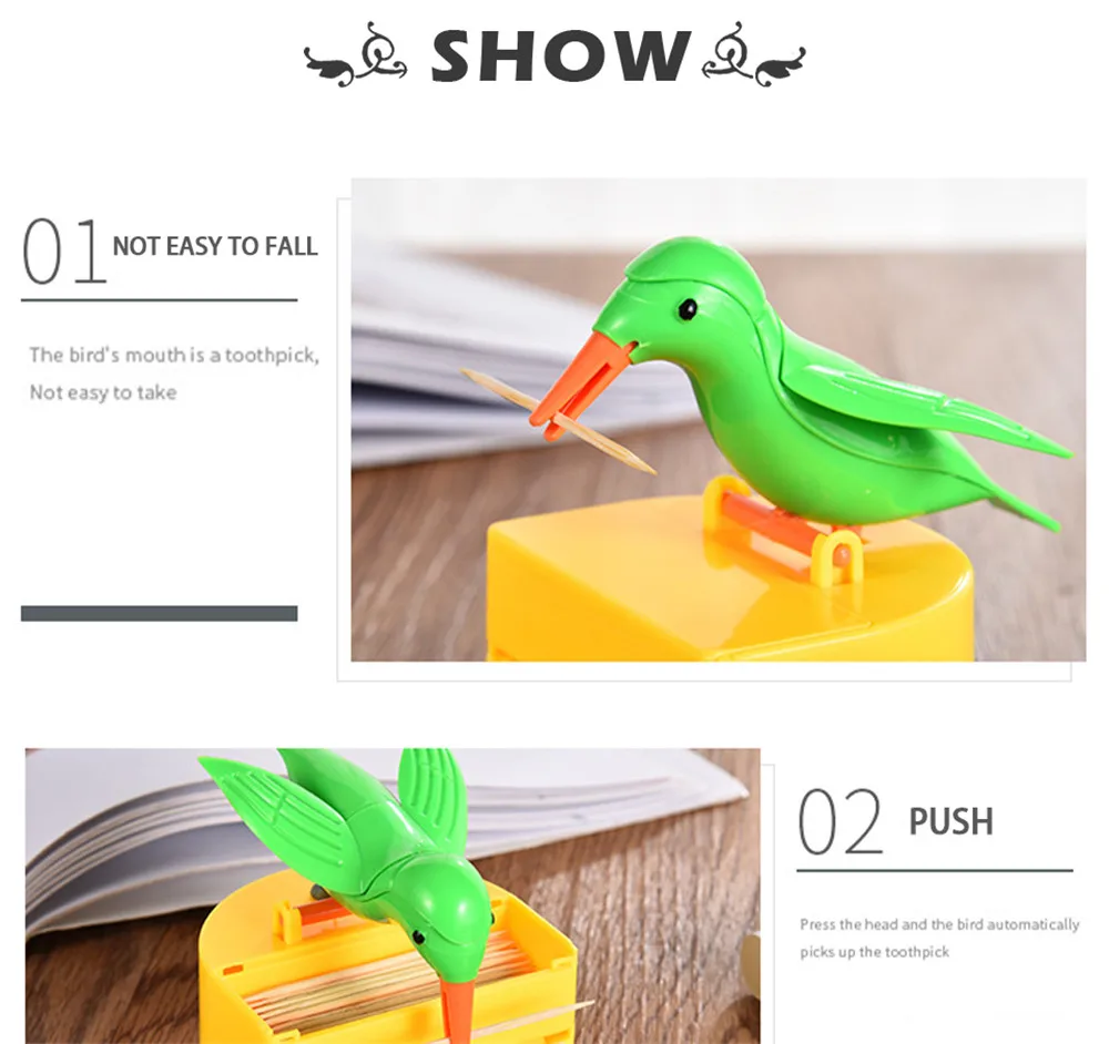 Description Picture 4 of itemCreative Bird Toothpick Box Smart Home Product Desktop Decoration Automatic Press Type Kitchen Bar Supplies Toothpick Dispenser