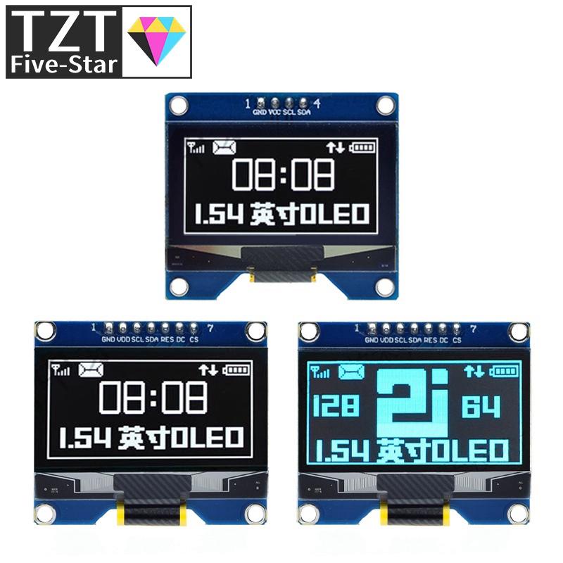 TZT  1.54 inch 4PIN 7PIN White Blue OLED Screen Module SSD1309 Drive IC Compatible for SSD1306 SPI Interface 128*64