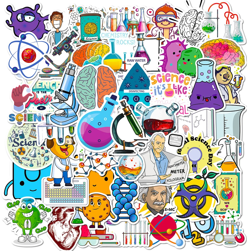 

10/30/50/100pcs Cartoon Science Physics Chemistry Lab Stickers Decorative Wall Laptop Notebook Educational Sticker Decal Toys