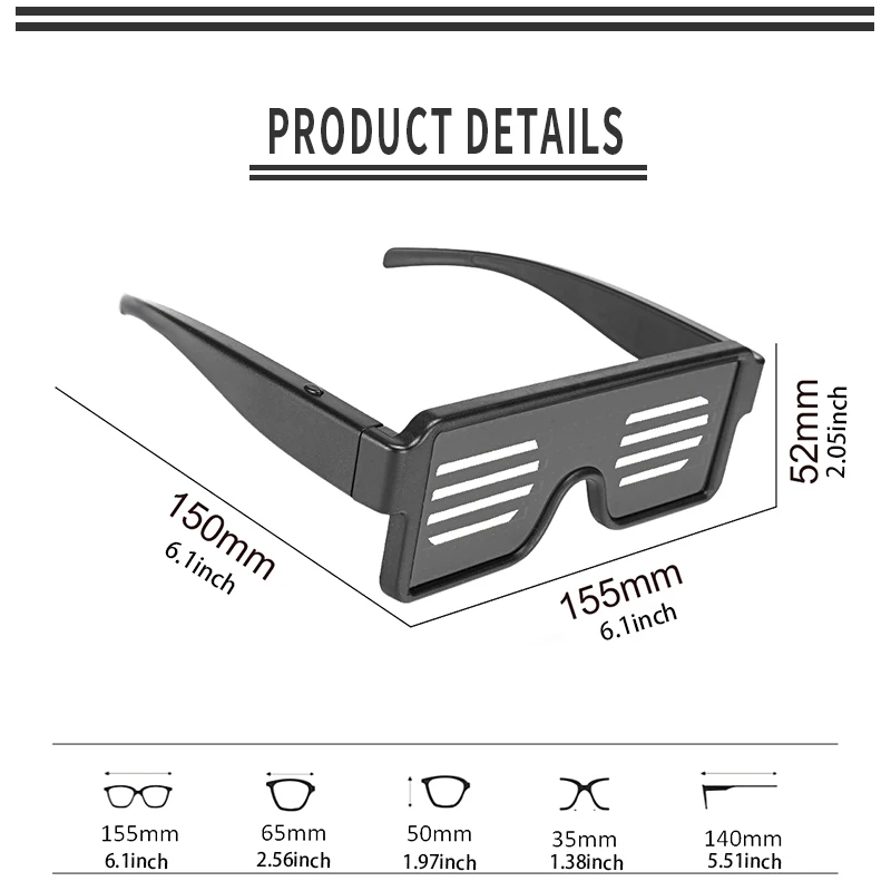 Led Party Glasses Multilingual USB Charge Led Flashing Luminous Eyewear Christmas Concert Birthday Party Holiday Glow Sunglasses