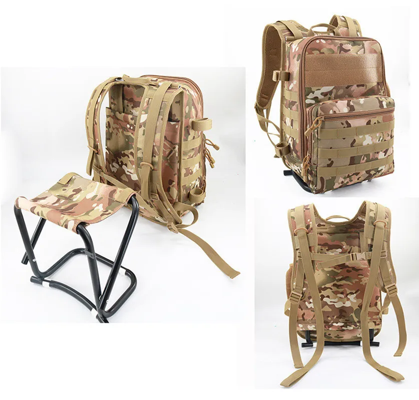 25L Outdoor Sports Fishing Backpack With Foldable Seat 900D Oxford Fabric Wear Resistant Breathable Camping Travelling Back Pack 3
