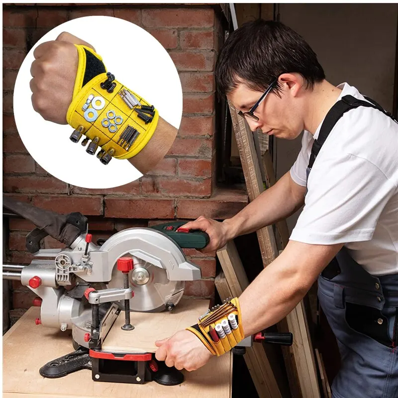 Poderosa Pulseira Magnética Pulseira Organizar Parafuso Prego Porca Parafuso Broca para Peças Pequenas Ferramenta Eletricista Carpintaria Bolsa de Armazenamento de Sucção Magnética para o Pai Marido Pai Presente Bolsas ferramenta - Image 3