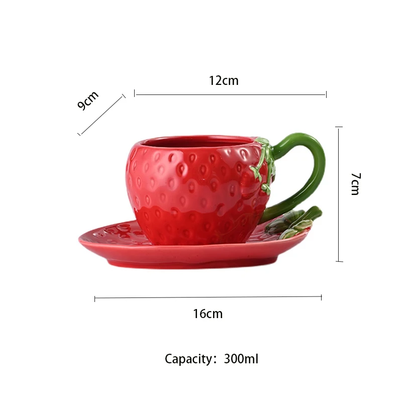 かわいいイチゴの形のセラミックマグとソーサーセット手描きの下絵の色