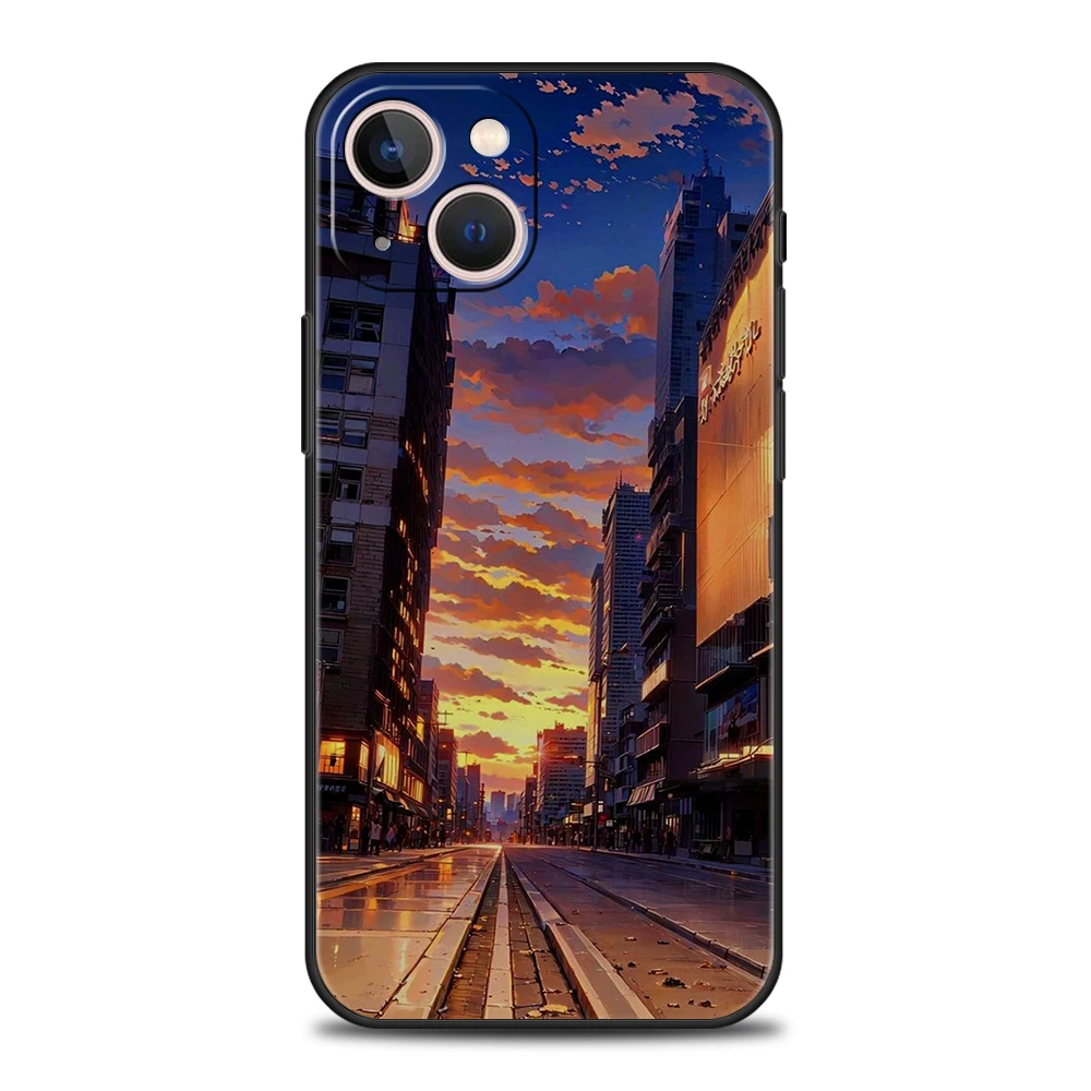 Japan Anime Landscape Luxury Phone Case - Premium Silicone Black Cover