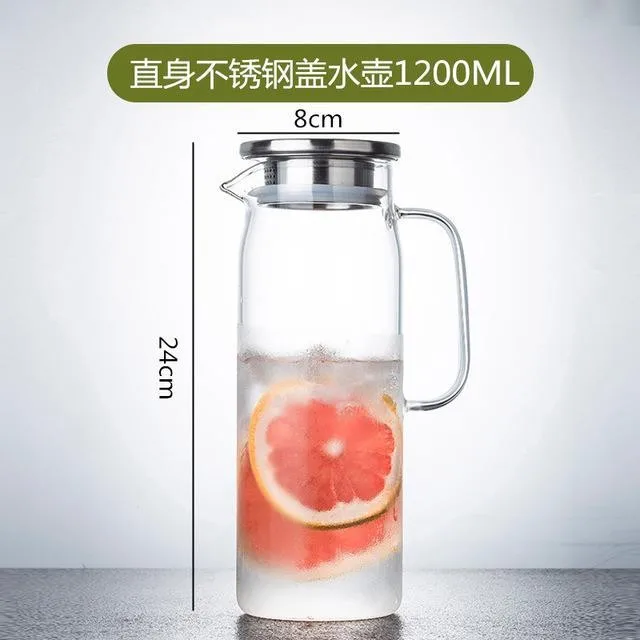 1200ml glass pitcher cold water pitcher jug with stainless steel lid cover cap