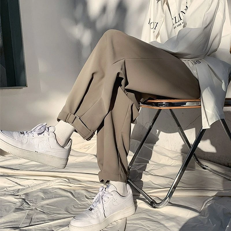 

Spring Casual Trousers for Men Straight Loose High-end Trousers Trend Solid Color Drape Suit Pants Stretch Men Ninth Trousers