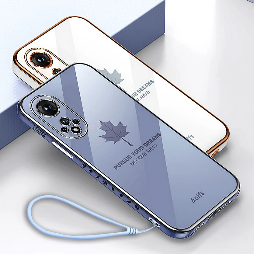 

Honor 70 Cases Luxury Plating Maple Leaf Phone Case For Huawei Nova 5T Honor 50 Pro 60 SE 10 20 Lite 30 30S 8X 9X Honor50 Covers