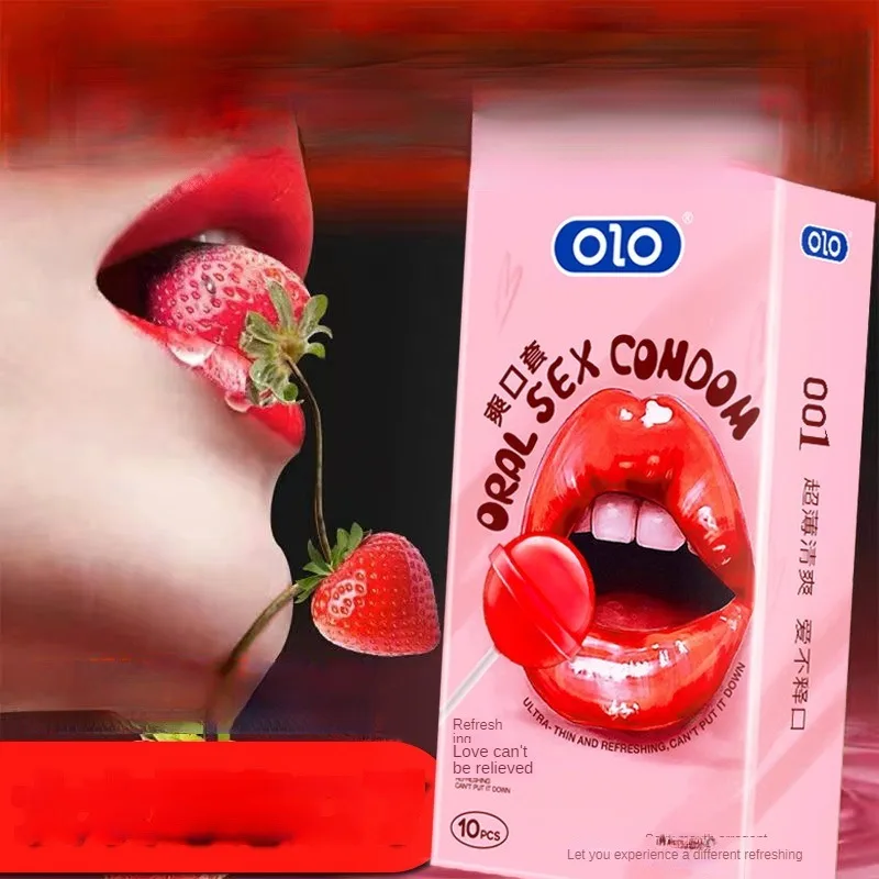 Oral Sex Condoms Condoms Sex Toys Condom Sex Toys with Strawberry Taste Safe Sex Penis Sleeve Intimate Goods Tongue Lick Dick Toys 10Pcs For Adult