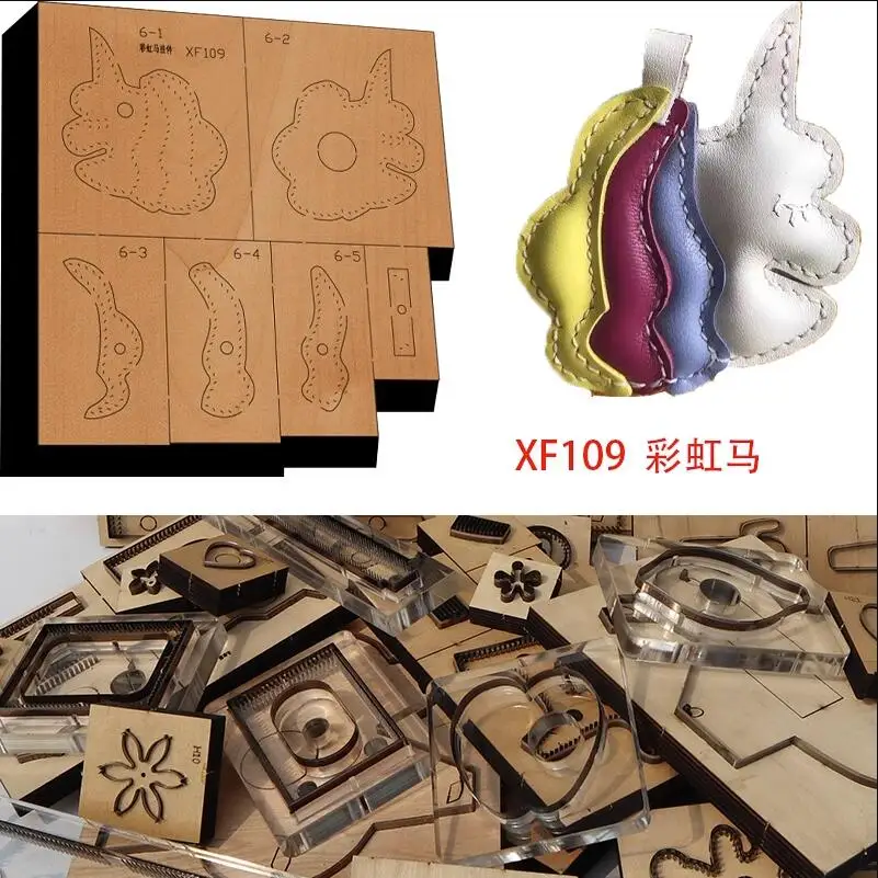 Japan Steel Blade Legno Steel Rule Die Cut Unicorn Key Pendant Portachiavi Artigianale In Pelle Accessori Da Appendere