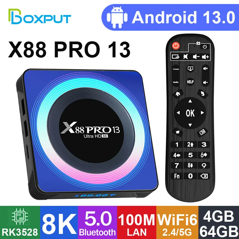 Boxput X88 Pro 13 Smart TV Box Android13.0 Rockchip RK3528 Quad-Core 4GB 64GB 8K Video Decoding 2.4G 5G WiFi6 BT5.0 Set Top Box h96 max rk3528 android 13 quad core support 8k video wifi6 bt5 0 2 4gb ram 32 64gb rom media player android tv box