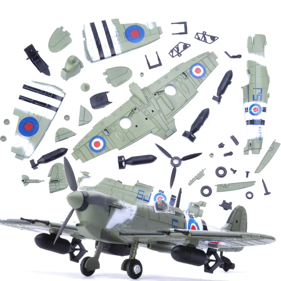 Fighter Model Airplane 22cm 4D Diy Toys Fighter Assemble Blocks Building Model Airplane Military Model Arms WW2 Germany BF109 UK Hurricane Fighter