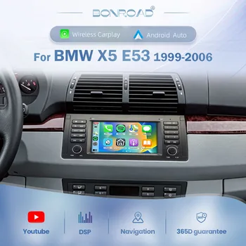 BONROAD Radio de coche de 7 pulgadas para BMW X5 E53 1999-2007, reproductor Multimedia de vídeo para coche, Apple Carplay inalámbrico, Android, RDS, DSP, navegación GPS, pantalla táctil Linux 1