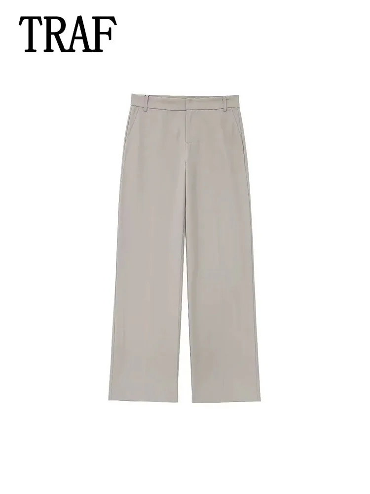 

TRAF Woman Pleated Pants 2024 Womens Classic Straight Leg Pants for Women Camel High Waist Trousers Pants