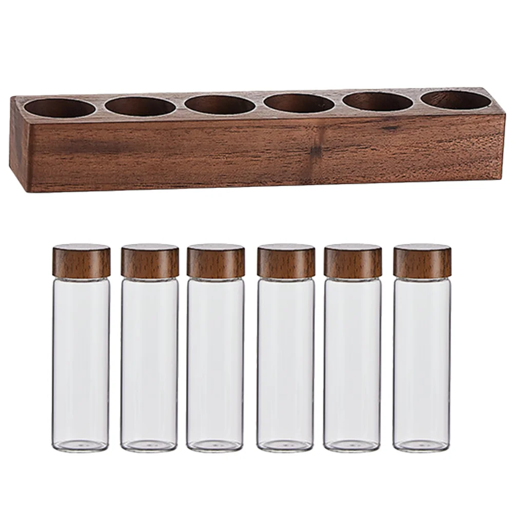 

1 Set Glass Coffee Bean Container with Wood Stand Coffee Beans Storage Tube Coffee Storage Jars