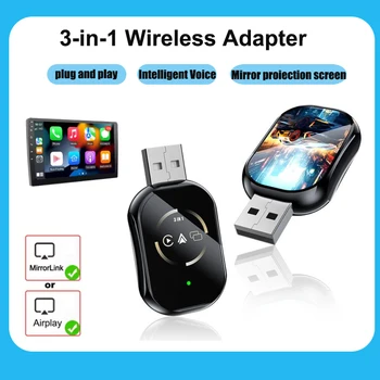 Dongle CarPlay wireless 3 in 1 Mirror Link Adattatore automatico Android wireless Sistemi intelligenti per auto per auto con CarPlay cablato