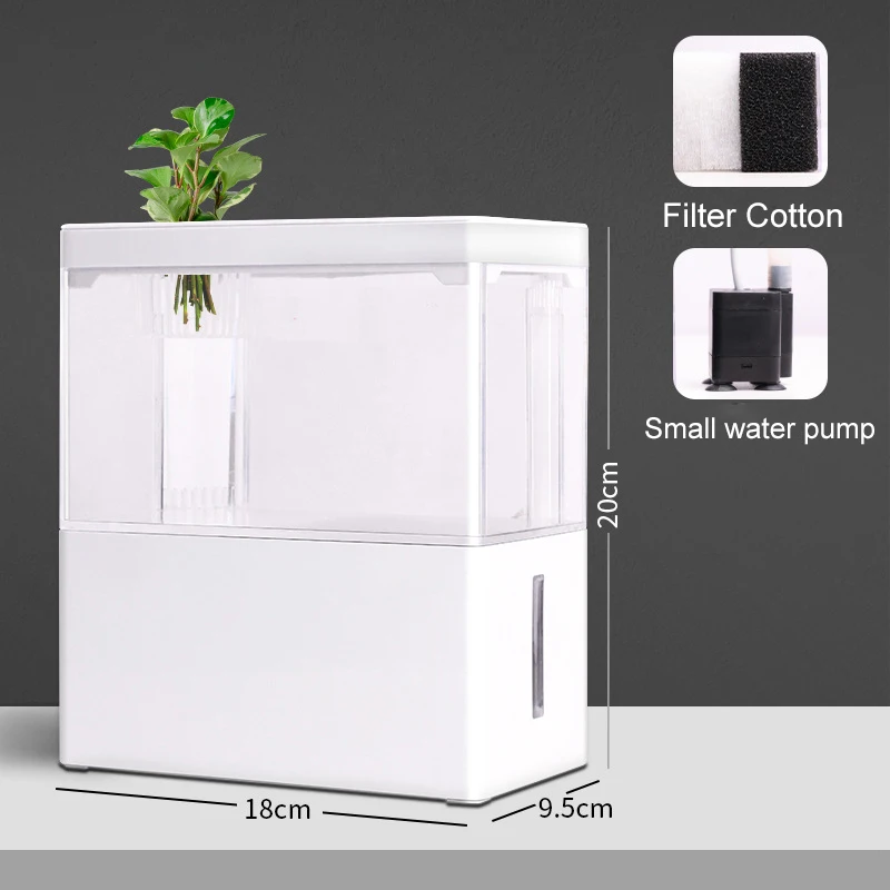 Fish Aquarium Small Aquascape Ecological Tank Home USB Power Planting Filtration NoWater Change Adjustable Breathing Light
