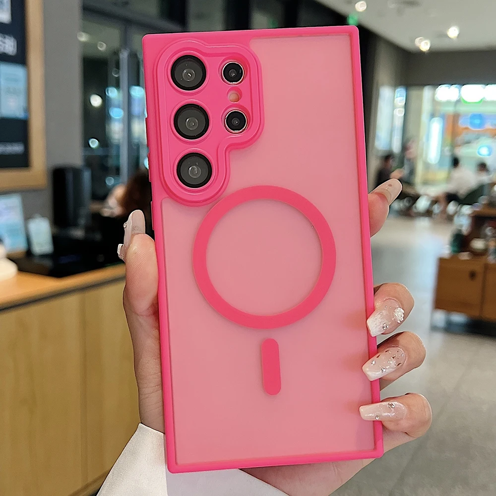 Luxury Translucent Magnetic Armor Case with Matte Back Cover