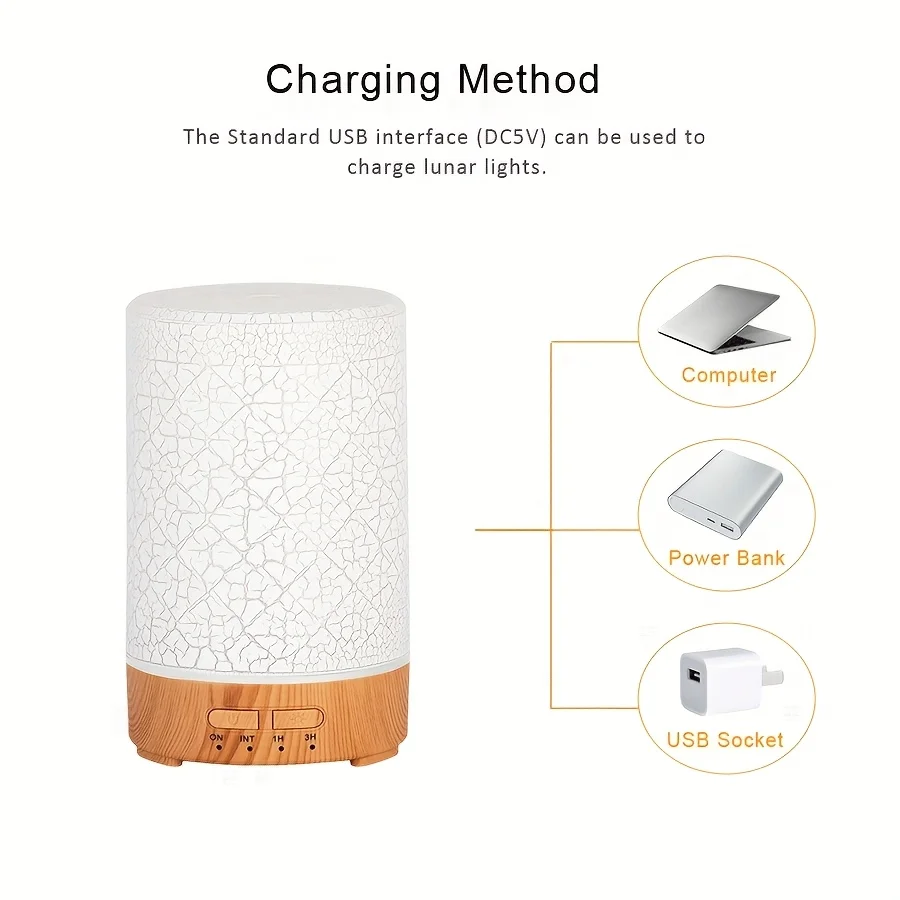 150 ml diffuser voor etherische oliën met crackdesign, USB-voeding, 7 kleuren LED-verlichting, ultrasone luchtbevochtiger voor de woonkamer_voghion.com
