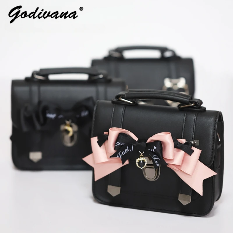 Mine Mass-Produced Japanese Girl Bow Cambridge Satchel Jk Uniform Bag 2023 New Heart Shape Bag Women Small Leather Bags 100pcs 50pcs 7x7cm plastic transparent heart bags for diy jewelry candy cookie gift self adhesive pouch storage packaging bags